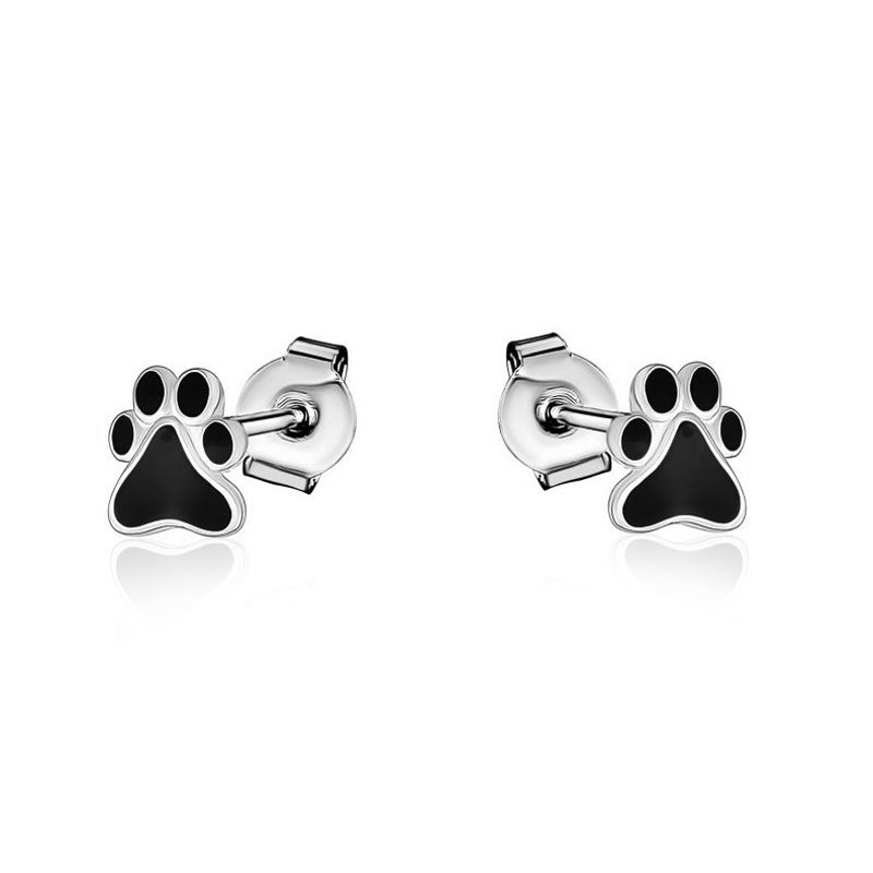 Sterling Silver and Black Resin Paw Print Stud Earrings - DS-E10 - Click Image to Close